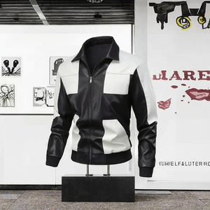 Mùa Thu Mùa Đông Người Đàn Ông Cổ Điển Của Da PU Áo Khoác Cho Những Người Yêu Thích Thời Trang Lỏng Lẻo Chắp Vá Màu Sắc Tương Phản Thiết Kế Phía Trước Dây Kéo Cho Giải Trí - Product Image 3