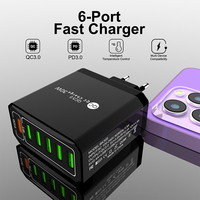 Cargador de Pared USB GaN de 6 Puertos con Carga Rápida QC3.0 de 30W, con Protección OTP, Adaptador de Corriente para Teléfono Móvil, Cargador Rápido de Viaje