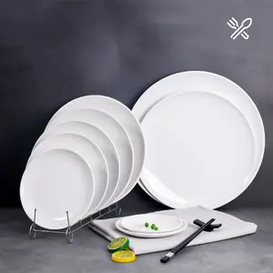 Platos redondos de porcelana de imitación de plástico, vajilla de millamina blanca, platos de buffet para el hogar, platos comerciales, venta al por mayor