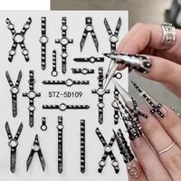 Autocollants pour ongles en papier japonais de style nouveau, 5D en relief, gothique sombre, punk, en forme de croix, pour la décoration des ongles en DIY avec adhésif