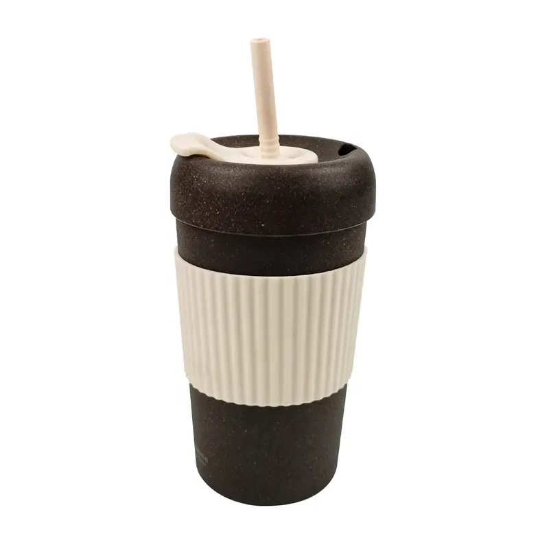 380ML Tasse à café en paille de marc de café sans poignée naturelle biologique avec paille filtrante