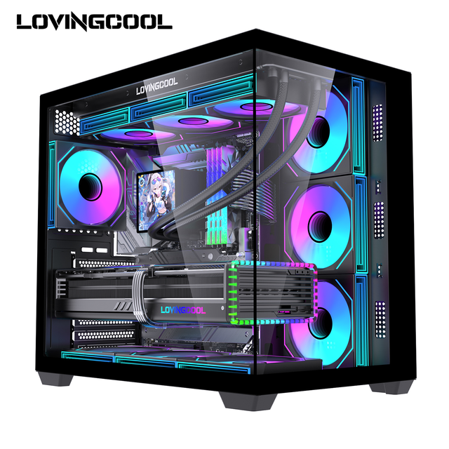 Lovingcool ATX Sea View Computer Case Tempered Glass Panoramic Design Excellent Airflow for High End Gaming PC Case