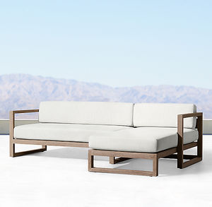 Ensemble de meubles de patio en bois massif de luxe antique pour l'extérieur, canapé d'angle en teck en forme de L, lit de jardin - Product Image 2