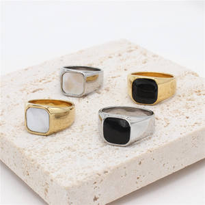 Zyo Fashion Designer <strong>Silver</strong> <strong>Signet</strong> Oval Shell <strong>Ring</strong> Stainless Steel Square Gold Plated Gemstone <strong>Rings</strong> for <strong>Men</strong> Women - Product Image 5