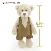 Ours en peluche mignon avec salopette - 13,5 pouces Crème/Kaki pour enfants et cadeaux d'anniversaire