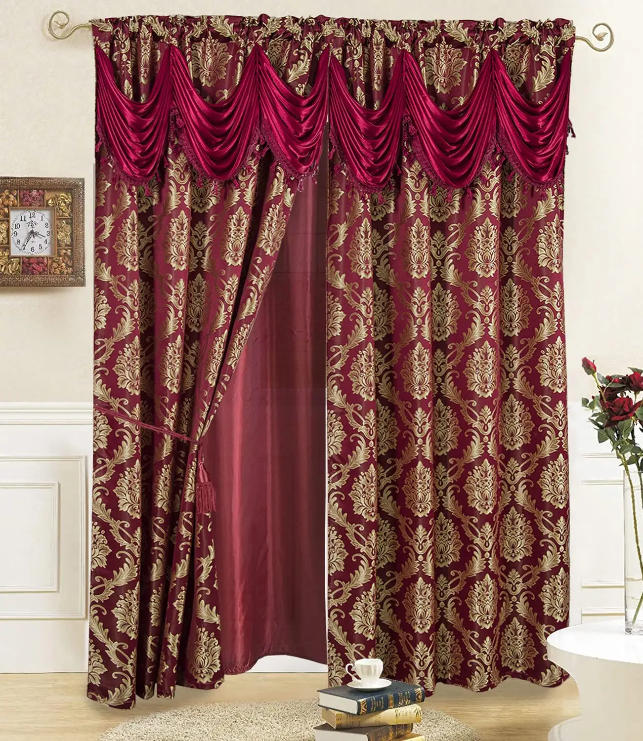 Set di tende Jacquard Comfort elegante di vendita caldo con mantovana attaccata 54 "X 84 pollici