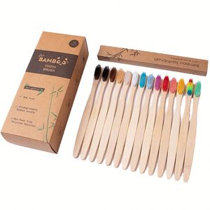 Brosse à dents en bambou biodégradable personnalisée de 7 pouces, sans BPA, poils doux, écologique, compostable, cadeaux promotionnels naturels pour entreprises - Product Image 4