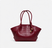 Sac fourre-tout souple en similicuir croco gaufré en forme d'aile, élégant avec anse supérieure à nœud et quincaillerie dorée, sac à bandoulière décontracté pour le quotidien, le bureau et le shopping