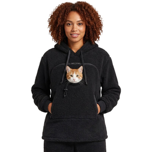Felpa con Cappuccio Unisex per Animali Domestici KY, Marsupio per Gatti in Pile Sherpa Rosa, Tasca a Canguro Oversize con Cerniera - Product Image 4