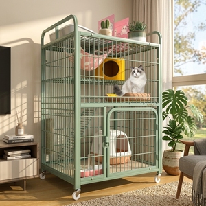 Cage à chat mobile extra-large écologique en tube carré, avec système <span class=keywords><strong>de</strong></span> rangement, revêtement poudré, fermeture à bouton et motif uni, pour usage domestique - Product Image 1