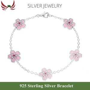 Brazaletes <span class=keywords><strong>de</strong></span> Lujo con Incrustaciones <span class=keywords><strong>de</strong></span> Ágata <span class=keywords><strong>de</strong></span> Color Rosa, Chapados en Oro, Plata <span class=keywords><strong>de</strong></span> Ley 925, Forma <span class=keywords><strong>de</strong></span> Flor <span class=keywords><strong>de</strong></span> Melocotón para Mujer, Regalo - Product Image 1