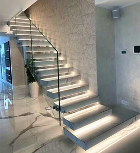 <span class=keywords><strong>Escalier</strong></span> en U en chêne blanc à <span class=keywords><strong>marches</strong></span> ouvertes, avec poutre cantilever américaine en acier au carbone, pour intérieur moderne, avec <span class=keywords><strong>rampe</strong></span> en verre droite - Product Image 3