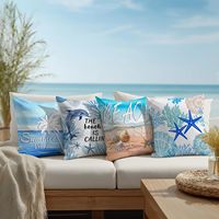 Housse de coussin de plage d'été 18x18, lot de 4, style nautique côtier, housse de coussin décorative pour l'extérieur, décoration intérieure