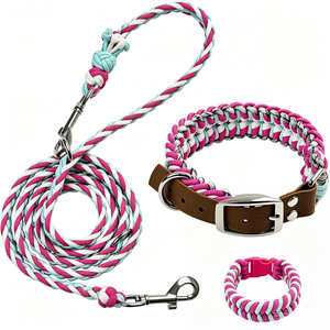 Set Collare e Guinzaglio per <span class=keywords><strong>Cani</strong></span> in Pelle Intrecciata Personalizzato, Set Collare Tattico di Lusso con Braccialetto Abbinato Gratuito - Product Image 1