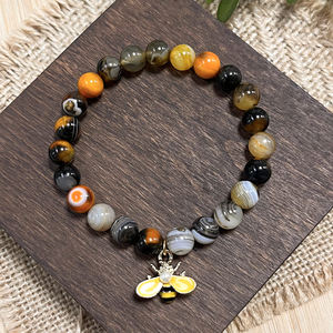 Pulsera de piedra de ágata de abejorro natural con colgante de abejorro-Joyería de chakra sacro para vitalidad y resistencia - Product Image 5