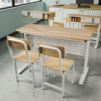 Bureau en bois massif avec filet à livres, double table