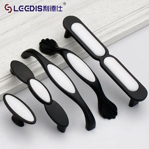 Lcedis Black And White Ceramic Cabinet Handles Oval Shape Modern Design For Furniture Drawer <b>Wardrobe</b> Door Hardware - Product Image 1