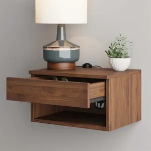 Modern Wall-Mounted <strong>Floating</strong> <strong>Nightstand</strong> for Bedroom Feature Storage Drawer and Open Shelf for Living Room Use - Product Image 1
