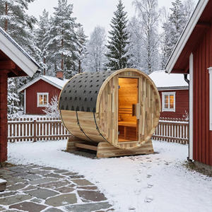 Sauna de Barril para Exteriores de Cedro Rojo Moderno de Primera Calidad, Ecológica, con Puerta de Vidrio para Relajación en el Patio Trasero - Product Image 1