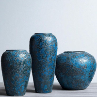 Vase de sol surdimensionné bleu peint, pot à fleurs glamour haut, vase à fleurs pour la décoration de la maison