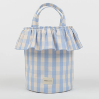 Sac fourre-tout à double poignée à volants bleu clair à carreaux pour maman, grand espace, organisateur de rangement pour bébé, voyage et crèche