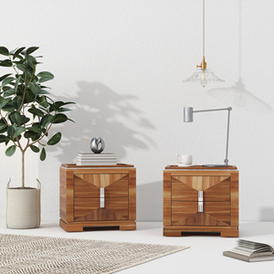 Mid Century Modern Nightstand 2 <b>Drawers</b> Wood Diamond Pattern Storage <b>Side</b> Table for Bedroom or Living Room - Product Image 5