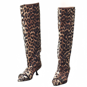 Bottines à talons bas pour femmes à bout pointu avec imprimé léopard, boucles métalliques, bottes longues sur mesure - Product Image 5