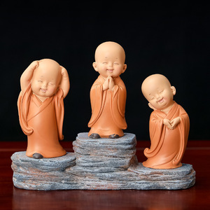 Huiwu Little Monk Resin Sculpture Handmade Zen Style Home Decoration Office <b>Desk</b> Ornament - Product Image 4
