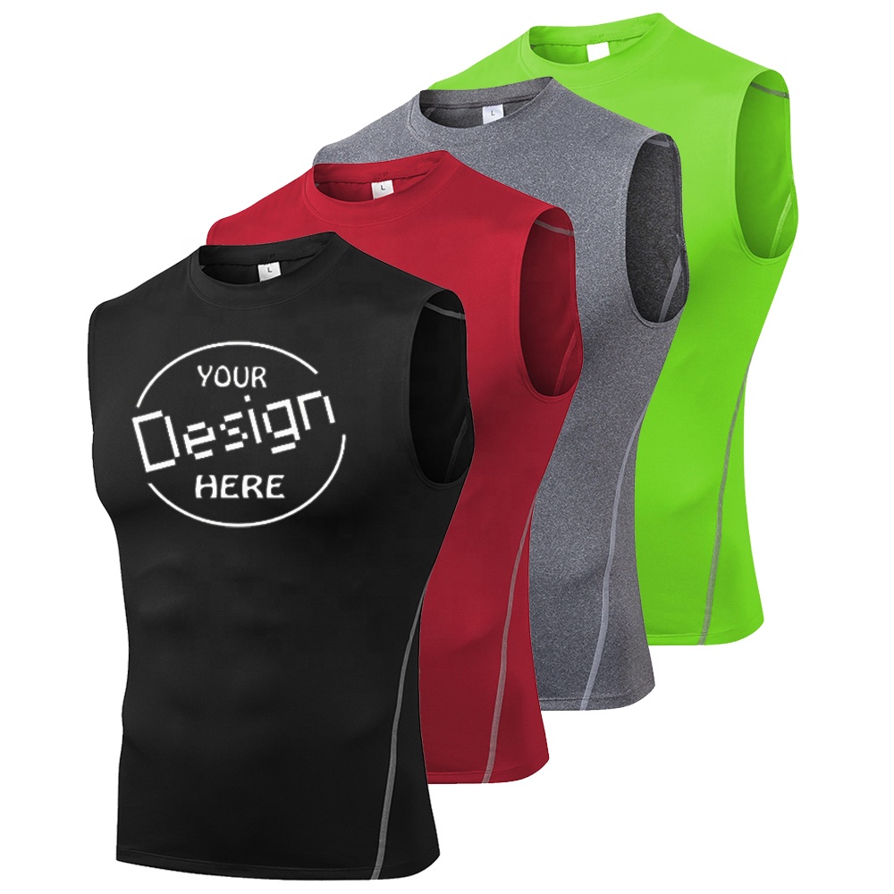 Men's tight training slim fit sleeveless t shirt custom logo sports running gym tank top quick-drying breathable tank tops