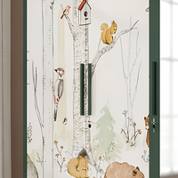 Armoire en acier Cream Storybook à imprimé botanique, 1200 mm, 2 portes coulissantes avec miroir et tringle de suspension, en métal