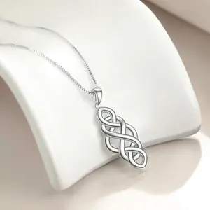 Modische 925er Sterlingsilber-Schmuck poliert Liebe keltischer Knoten anhänger-Halsband für Damen