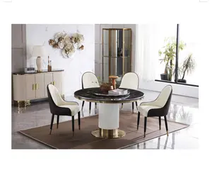 Luxury stainless steel square marble dining table set furniture imported modern dining chair dining table