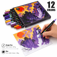 Marqueurs acryliques à double pointe scintillants 12 couleurs, stylos pinceaux à base d'eau, corps holographique, étui en PP, artisanat DIY OEM