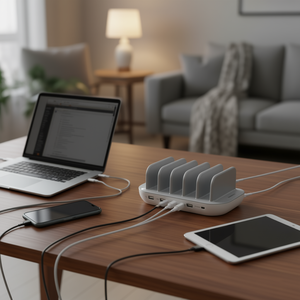 Estación de Carga USB Portátil Emason de 5 Puertos, Blanca y Gris, para Cargar Dispositivos - Product Image 2