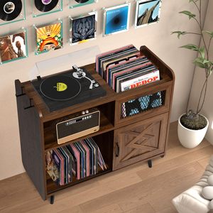 <span class=keywords><strong>Meuble</strong></span> de salon moderne avec grand support pour tourne-disque et armoire de rangement, pieds en bois de hêtre - Product Image 2