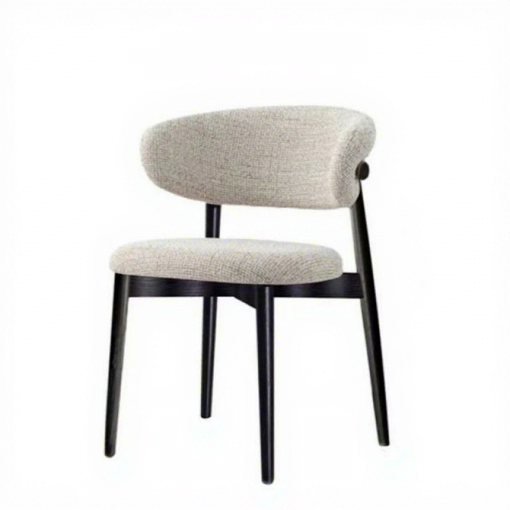 Chaise de salle à manger en tissu blanc et support noir