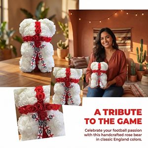 Oso de Peluche con Rosas del Equipo de Fútbol de Inglaterra, Hecho a Mano con Flores Artificiales, con Caja de Regalo para Aficionados al Fútbol y Ocasiones Románticas - Product Image 2
