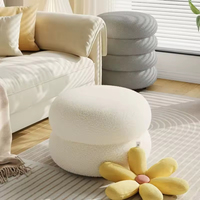 Tabouret de dressing rond moderne et contemporain en laine d'agneau crème, chaise de vanité douce, pouf pour salon, chambre à coucher, hôtel, appartement