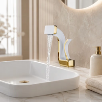 Robinet de lavabo cascade en laiton blanc, monocommande, pour salle de bain, à poser sur le comptoir