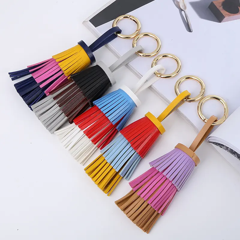 3 Layers PU Leather Tassels For Women Handbag Charms Car Pendant Key Chain Accessories Boho Key Holder