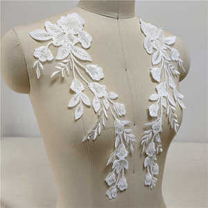 Hecho a mano blanco con cuentas encaje lentejuelas ajuste flor vestido de novia accesorio 100% algodón tela pegatina velo - Product Image 4
