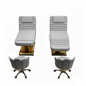 Table de massage électrique de luxe pour <span class=keywords><strong>cils</strong></span> et soins esthétiques, lit de spa, mobilier de salon de beauté, base dorée, lit facial incurvé - Product Image 2