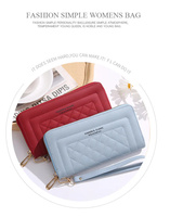 Dompet Panjang Wanita Kulit PU Quilted dengan Resleting, Dompet Genggam Kapasitas Besar, Tempat Kartu, Dompet Wanita dengan Tali Pergelangan Tangan