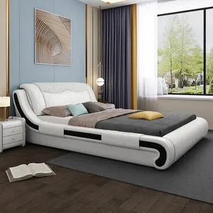 モダンレザー最新ダブルベッドデザインキングサイズベッド1.8mフレームクイーンベッドルーム家具