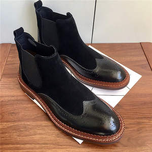 Nuevo modelo de botas Chelsea grabadas Brookes - botas cortas de cuero genuino para hombre con parte superior de gamuza sintética y zapatos de cuero de caña alta - Product Image 6
