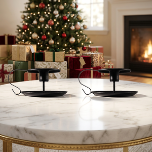 Factory Outlet Handmade Home Decor Pure <b>Black</b> Round Bottom Metal <b>Candlestick</b> Holder Set for Valentine's Day - Product Image 2