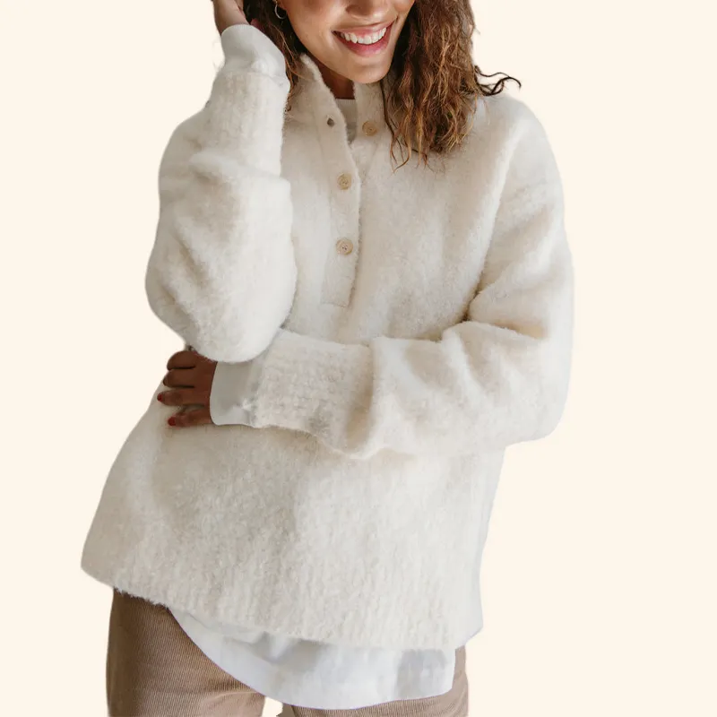 לוגו מותאם אישית oem oem odm שנהב רבעי לחצן pulover woman נשים תינוק alpaca צמר