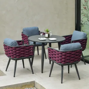 Purple Rope Rattan Aluminum Chair Round Square Long Table High Quality Garden Patio Outdoor Furniture Dinning