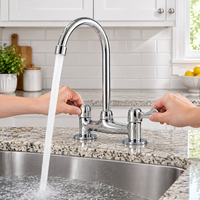 Robinet de lavabo en laiton chromé poli, deux poignées, bec col de cygne haute portée, moderne, pour lave-linge et évier utilitaire, vente en gros