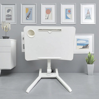 Bureau d'ordinateur mobile moderne intelligent, ergonomique, pliable à 360°, réglable en hauteur pneumatiquement, avec ressort à gaz, en MDF, gain de place